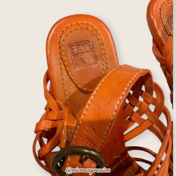 $329 Frye Joy Huarache Cognac Leather Sling Strappy Leather Sandal/Platform Heel - Picture 8 of 12